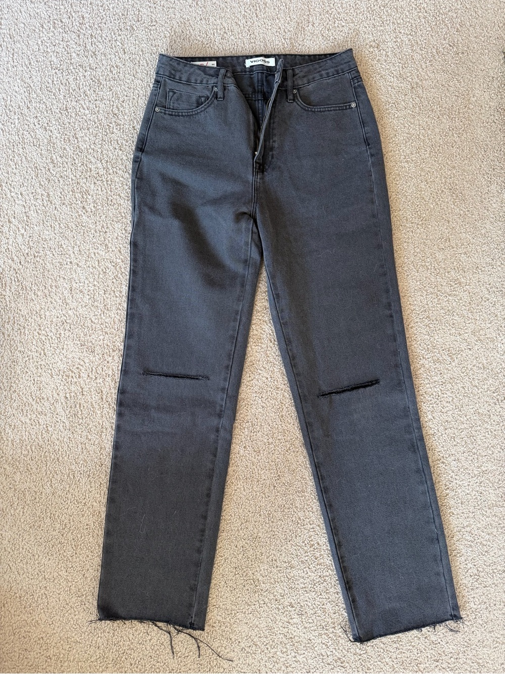 Vigoss Black Straight-Leg High-Rise Jeans with Knee Slits